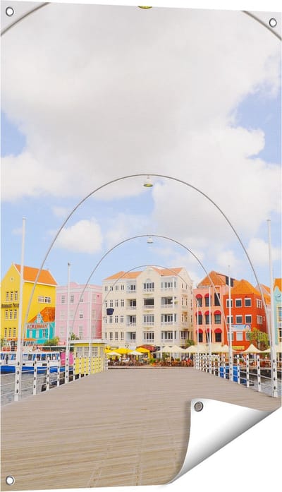 Gards Tuinposter Willemstad Gekleurde Huisjes in Cura�ao - 60x90 cm - Tuindoek - Tuindecoratie - Wanddecoratie buiten - Tuinschilderij