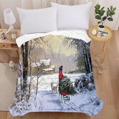 Luxe Flanellen Fleece Plaid met Kerstprint - Warm & Zacht Bank- en Beddeken - 150x200 cm