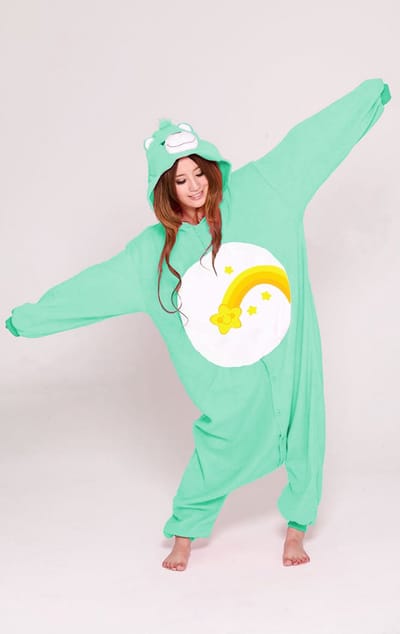 KIMU® Onesie Turquoise Troetelbeer Pak - Maat 140-146 - Troetelberenpak Beer Kostuum Wish Bear Ster - Berenpak Huispak Pyjama Meisje Jongen Festival