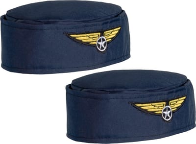 Boland Carnaval verkleed Stewardessen hoedje - 2x - blauw/goud - voor dames - Luchtvaart thema