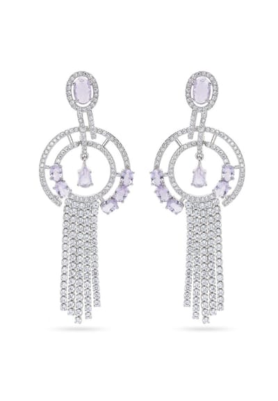 AVANT-GARDE PARIS Dangle earrings - geometrisch ontwerp - 6.1cm x 2.3cm - lichtpaars met edelstenen - 1 stuk