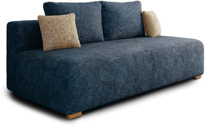 Slaapbank MOSS met bedfunctie en opbergruimte – Boucléstof – 200x90x100 cm – met rugkussens en stevig frame - Donkerblauw + Beige (Arena 22 + Arena 2 kussens)