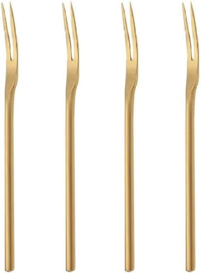 4-delige set roestvrijstalen cocktailvorkjes, aperitiefvorkjes, roestvrijstalen vorken, dubbele fruitvork, olijfvork, geschikt voor cocktails, fruit, barbecuefeestaccessoires, 6,3 inch, goudkleurig-Stijl 1