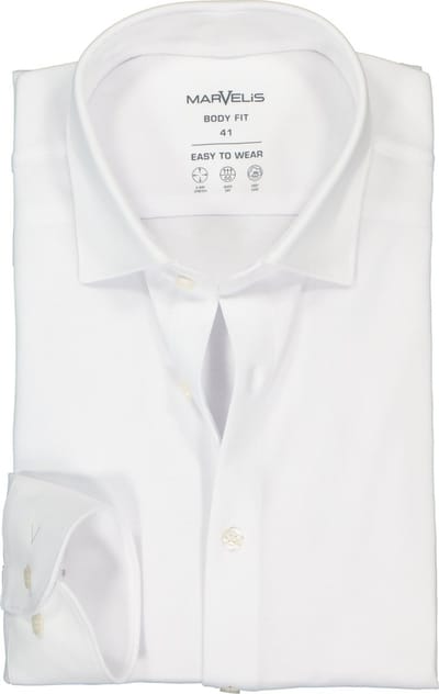 MARVELIS jersey body fit overhemd - wit tricot - Strijkvriendelijk - Boordmaat: 44 (EU maat: XL)