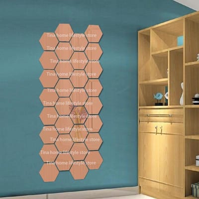 12 stuks Hexagon Spiegel Muurstickers Zelfklevende Verwijderbare Muursticker Goud Zilver Mozaïek Tegels Decals Slaapkamer Woondecoratie 4.6cx4.0x2.3cm