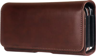 Dual telefoon pouch van kunstleer – met riemclip – Chocolade – Geschikt voor iphone 17 – wallet cover – draag twee telefoons veilig en georganiseerd als waist tas – ideaal voor werk, reizen of dagelijks gebruik
