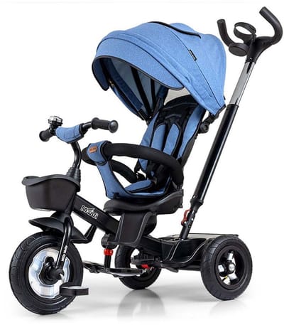 Milly Mally Movi kinderdriewieler denim - Driewieler met duwstang