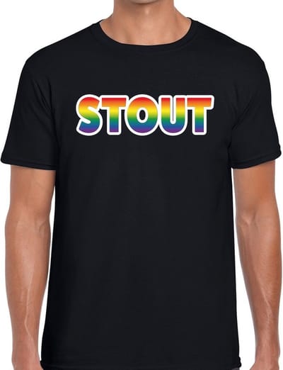 Stout gaypride t-shirt - regenboog t-shirt zwart voor heren - Gay pride S