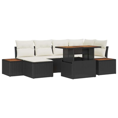 vidaXL - Tuinbank - Set - 7 - st - Zwart - poly - rattan