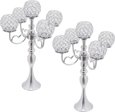 Set van 2 Elegante 5-armige Kandelabers Hoog Zilverkleurig voor Tafeldecoratie
