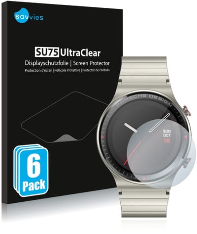 Savvies - Screenprotector voor Huawei Watch GT 2 Porsche Design - Folie Beschermfolie transparant 6 Stuks