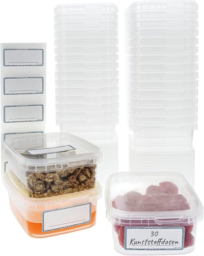 Set van 30 stuks hoekige, transparante plastic bakjes met deksel – 280 ml universele potten – Voor delicatessen & sauzen - Industriestandaard - Opbergpotten