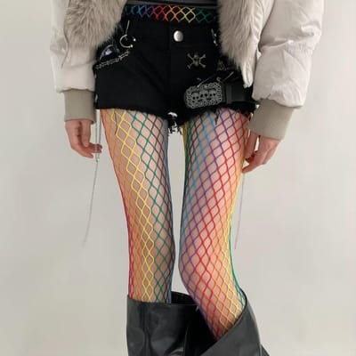 Collants résille arc-en-ciel Bas résille Leggings résille Bas résille colorés Accessoires de lingerie One Size black