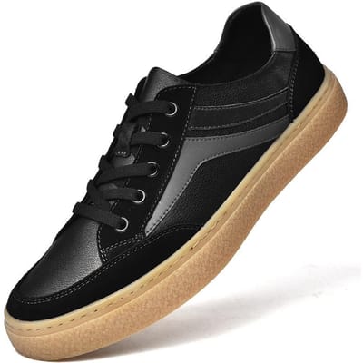 Herenschoenen Springtij Schoenen Echt Leer Nieuwe Mode Schoenen Heren Leren Schoenen Mode Platte Zool Casual Sneakers 44 zwart
