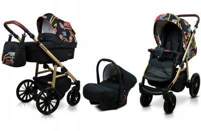 BabyLux® Kinderwagen 3in1 – ASPERO - GOLD CHAIN - Opklapbare Wandelwagen incl. Reiswieg, Multifunctionele Buggy Sportstoel, Autostoel - Combi-kinderwagen met Luiertas, Regenhoes, Klamboe, Bekerhouder, etc.