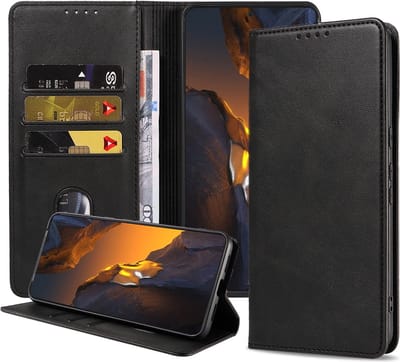 Smartphonica Telefoonhoesje geschikt voor Xiaomi Poco F5 kunstleren Hoesje met Magnetische sluiting en Pasjeshouders Book Case met Klepje - Zwart geschikt voor Xiaomi Poco F5