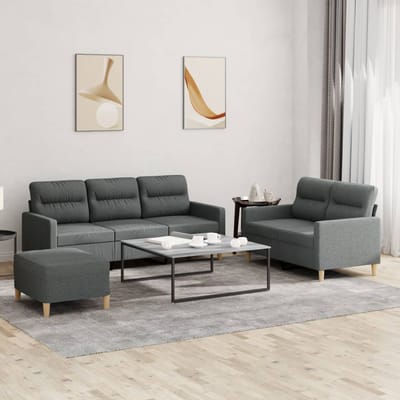 vidaXL - 3-delige - Loungeset - met - kussens - stof - donkergrijs