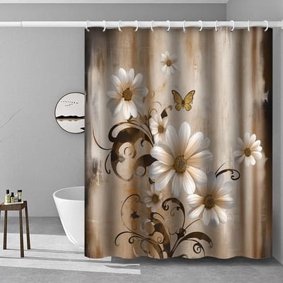 Retro elegante bloemen douchegordijn waterdicht en schimmelbestendig badkamergordijn dik en duurzaam douchegordijn 90X180cm gray