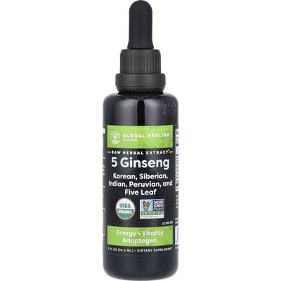 Guérison globale, extraits de plantes brutes, 5 ginsengs, 2 fl oz (59,2 ml)