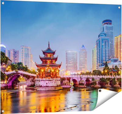 Gards Tuinposter Rivier bij Stad Guiyang in China - 100x80 cm - Tuindoek - Tuindecoratie - Wanddecoratie buiten - Tuinschilderij