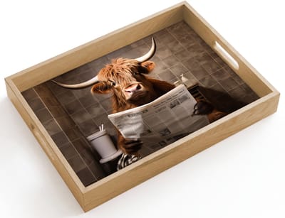 Dienblad hout 40x30 cm - Schootdienblad - Schotse hooglander - Krant - Toilet - Borrelplank rechthoek - Plateau dienbladen