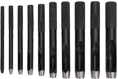 10 stuks Ronde Stalen Holle Punch Set 1-10 mm Leer Perforator voor Lederen Handwerk, Horlogebandje, Afdichtingsriem, Schoen, Stof, Canvas Kleding en Oogje