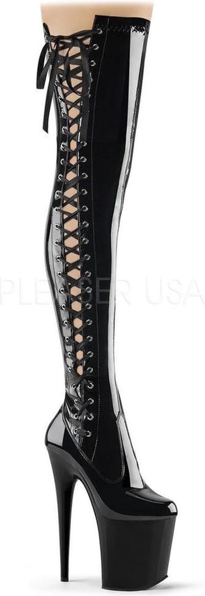 Pleaser - FLAMINGO-3050 Plateau Overknee Laarzen - Paaldans schoenen - 36 Shoes - Zwart