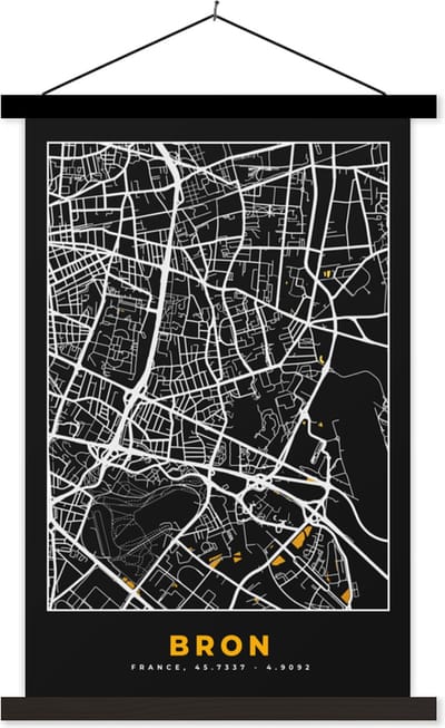 Posterhanger incl. Poster 40x60 cm - Schoolplaat - Plattegrond - Bron - Kaart - Frankrijk - Stadskaart - Textielposter - Zwarte latten - Stadskaart