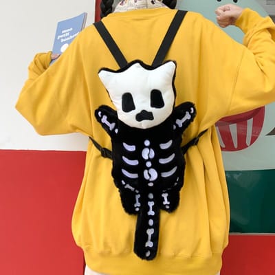 Sac à dos gothique en peluche tête de mort, bouteille d'eau, sac à dos de poupée gothique, sac en fourrure d'hiver pour femme, sac en forme de crâne, cadeau d'anniversaire squelette