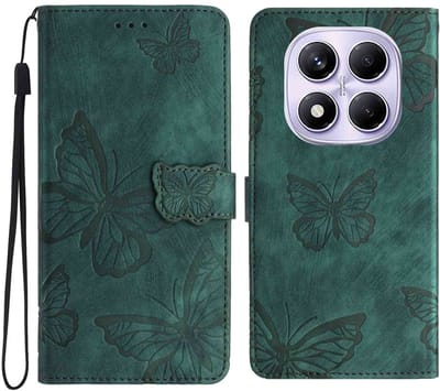 Coverup Hoesje - Geschikt voor Xiaomi Redmi Note 15 Pro 5G Hoesje - Coverup Vlinders Book Case - Groen