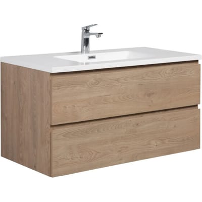 Badplaats Badkamermeubel Set Angela 100 cm – Kastanje Eiken – Badmeubel met Wastafel