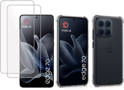 TechNow Hoesje + 2x Screenprotector geschikt voor Motorola Edge 70 Hoesje Screenprotector - Tempered Glass - Extreme Shock Case Transparant