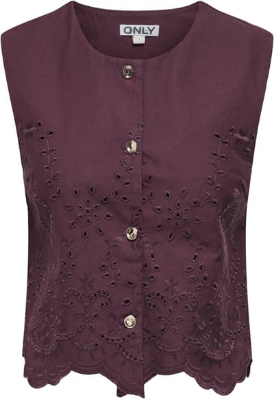 Only bordeaux dames vest   Ronde hals   Regular fit   Geen zakken   Ajour patroon   Knoopsluiting   Duurzaam   Mouwloos Bordeaux M