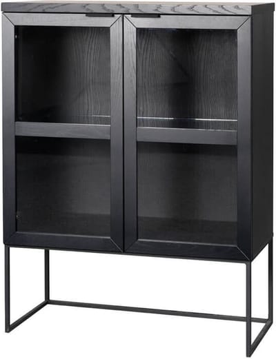 Rowico Home Everett Vitrinekast Zwart - met Glas - Hout - Dressoir - Industrieel - Modern - 95 x 41 x 125 cm