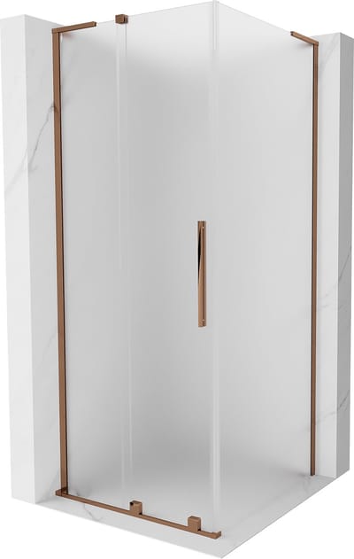 Mexen Velar L schuifbare douchecabine 90 x 90 , matglas, roze goud - 871-090-090-33-60