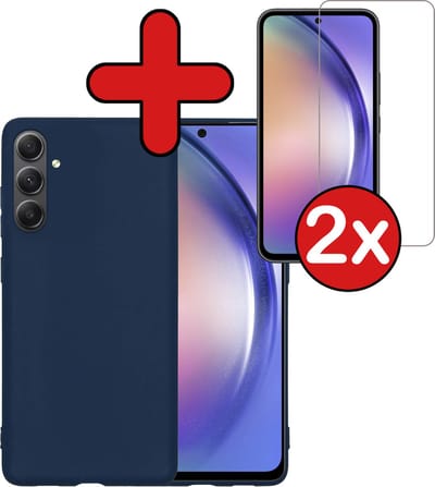 Hoesje - Met 2x Screenprotector - Geschikt voor Samsung Galaxy A54 - Sterk & Shockproof - Telefoon Hoes - Back Cover - Siliconen Case - Telefoonhoes - Donkerblauw