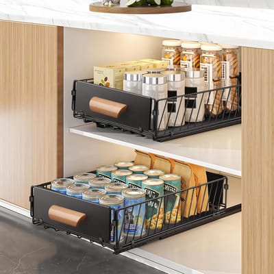 Uitbreidbare Lade Organizer Set van 2, Perfect voor Keuken en Kasten, Geen Boren Nodig, 40 x 24 x 10 cm, Duurzaam en Stil in Gebruik