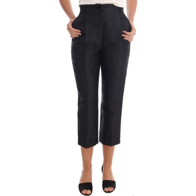 Dolce & Gabbana Zwarte Bloemen Brocade Capri Broek