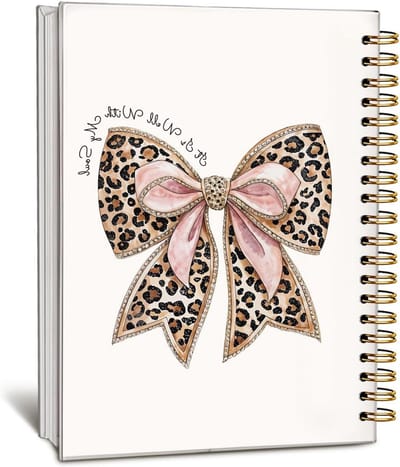 Ringband Notitieboek - Schrijfvellen Agenda - Dagelijkse Notities Maken - Papieren Omslag - 21 x 14 cm - Luipaardprint Strik