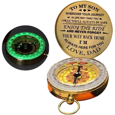 Boussole lumineuse de papa à fils, cadeau pour le camping, les activités de plein air, outil de navigation beige