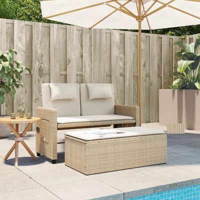 vidaXL - Tuinbankje - verstelbaar - met - kussens - poly - rattan - beige