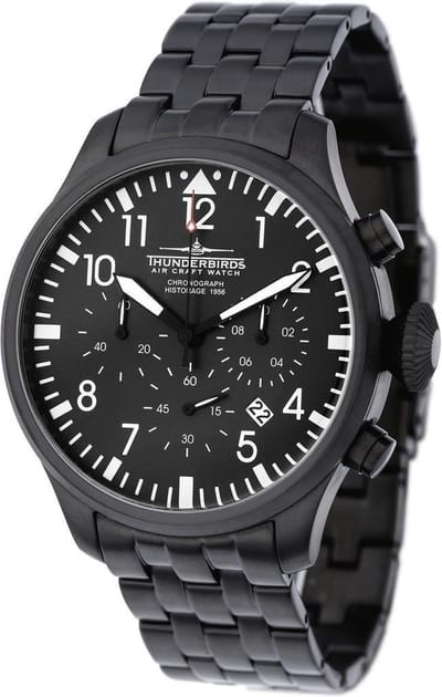 Thunderbirds CHRONO Zwart Fliegeruhr Chronograaf Horloge Quartz 47mm