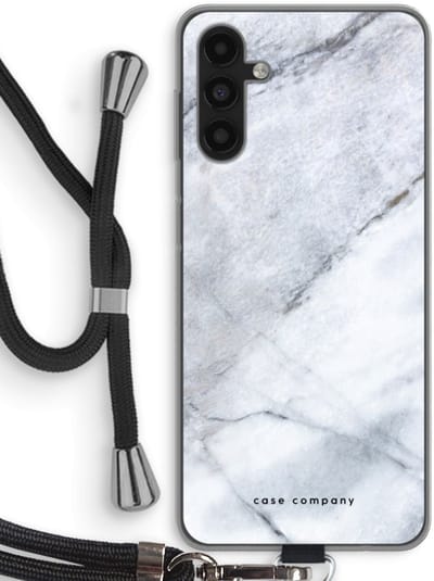 Case Company® - Hoesje met koord geschikt voor Samsung Galaxy A13 5G hoesje met Koord - Witte marmer - Telefoonhoesje met Zwart Koord - Bescherming aan alle Kanten en Over de Schermrand