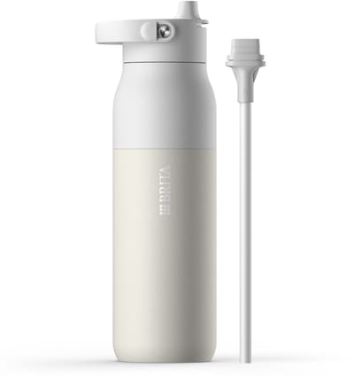 BRITA LARQ Essential drinkfles met rietje Wit (680ml) roestvrijstalen waterfles, dubbelwandige isolatie (24 uur koud), met afneembaar soft-touch handvat, vaatwasmachinebestendig