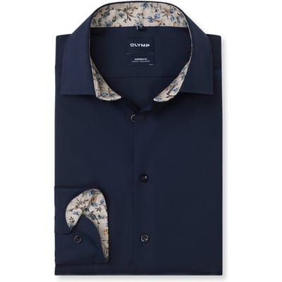 OLYMP Luxor modern fit overhemd - twill - marine blauw - Strijkvrij - Boordmaat: 39 (EU maat: M)
