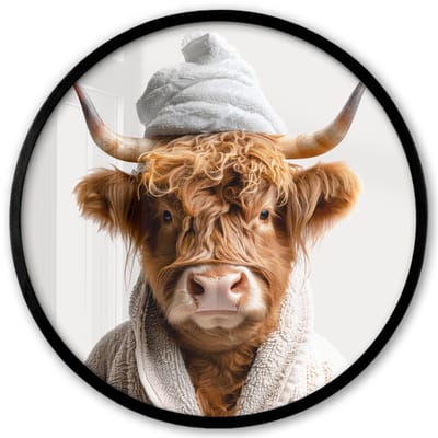 Poster in lijst Rond - Fotolijst 40x40 cm - Posters - Schotse hooglander - Badjas - Koe - Dieren - Ronde posterlijst zwart - Decoratie - Wanddecoratie woonkamer - Muurdecoratie slaapkamer