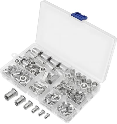 165-delige Set Metalen Rivet Nuts, Plat Hoofd Aluminium Rivet Inserts, Geschikt voor M3 M4 M5 M6 M8 M10, Ideaal voor Klusprojecten en Bevestigingen