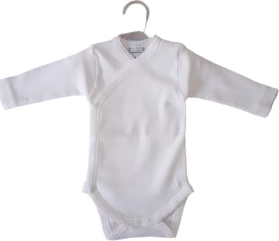 Babidu Romper/Body | Wit | Gehaakt Randje | Overslag | 1157 | Lange mouw | Newborn | maat 50