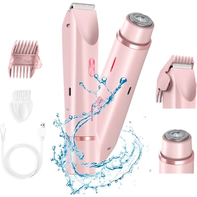 2-in-1 Bikini- & Bodytrimmer - Dames IPX7 Waterdicht Elektrisch Scheerapparaat voor Gezicht Oksels Benen, Pijnloze Haarverwijderingskit