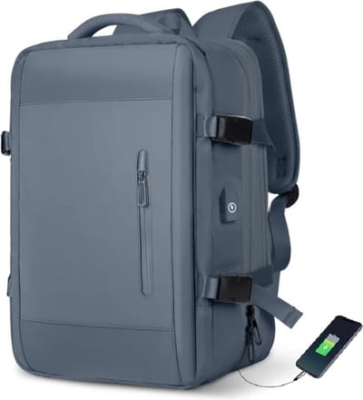 Avoir Avoir®-Veelzijdige en stijlvolle unisex reis-/weekendtas rugzak-Blauw-36-55 liter-45x32x22 cm-NYLON voeringmateriaal-Comfortabele handgreep-USB-uitgang-17 inch laptopvak